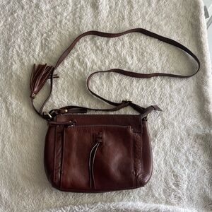 Diba True chocolate brown leather fringe crossbody bag